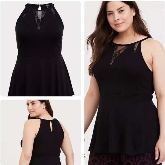 🆕 TORRID Black Lace Keyhole Peplum Cami - Picture 1 of 8